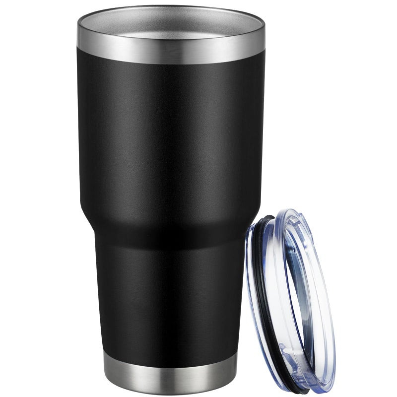 MEWAY 30oz Tumbler Double Wall Vacuum Insulated Travel Mug, Stainless Steel Tumbler with Lid, Durable Powder Coated Insulated Coffee Cup for Cold & Hot Drinks (Black,1 PACK) - Image 1